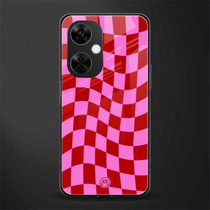 red pink trippy check pattern back phone cover | glass case for oneplus nord ce 3 lite