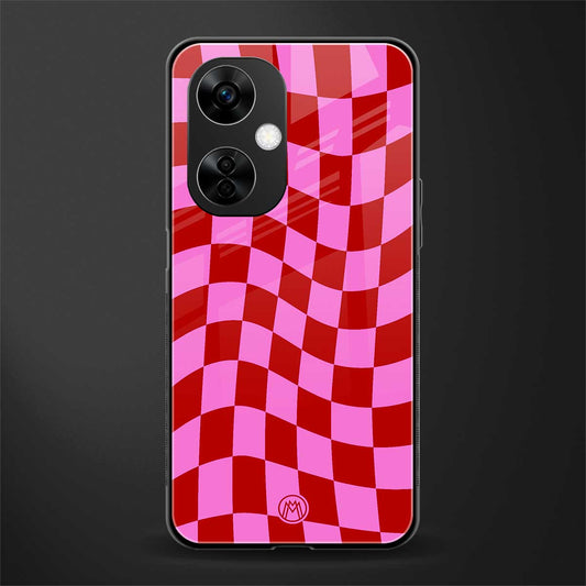 red pink trippy check pattern back phone cover | glass case for oneplus nord ce 3 lite