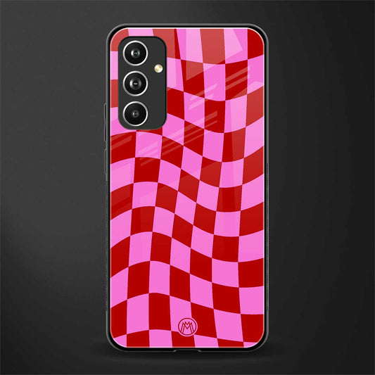 red pink trippy check pattern back phone cover | glass case for samsung galaxy a54 5g