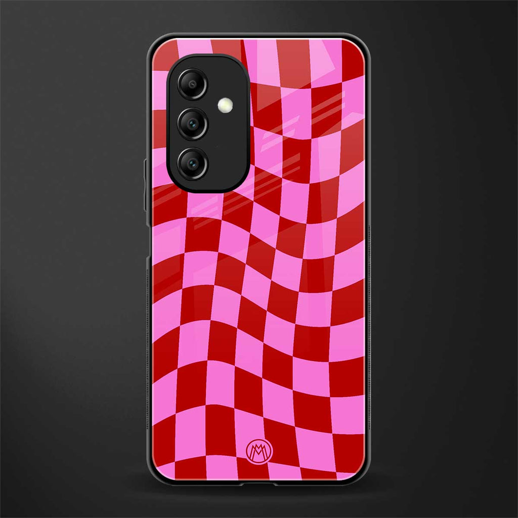 red pink trippy check pattern back phone cover | glass case for samsung galaxy a14 5g