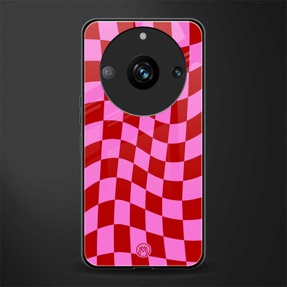 red pink trippy check pattern back phone cover | glass case for realme 11 pro 5g