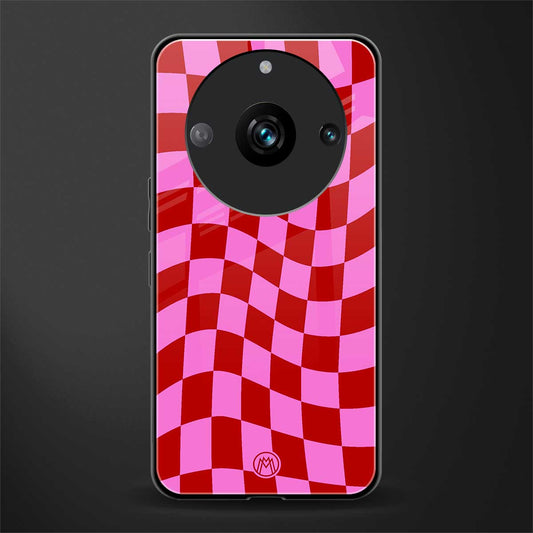 red pink trippy check pattern back phone cover | glass case for realme 11 pro 5g