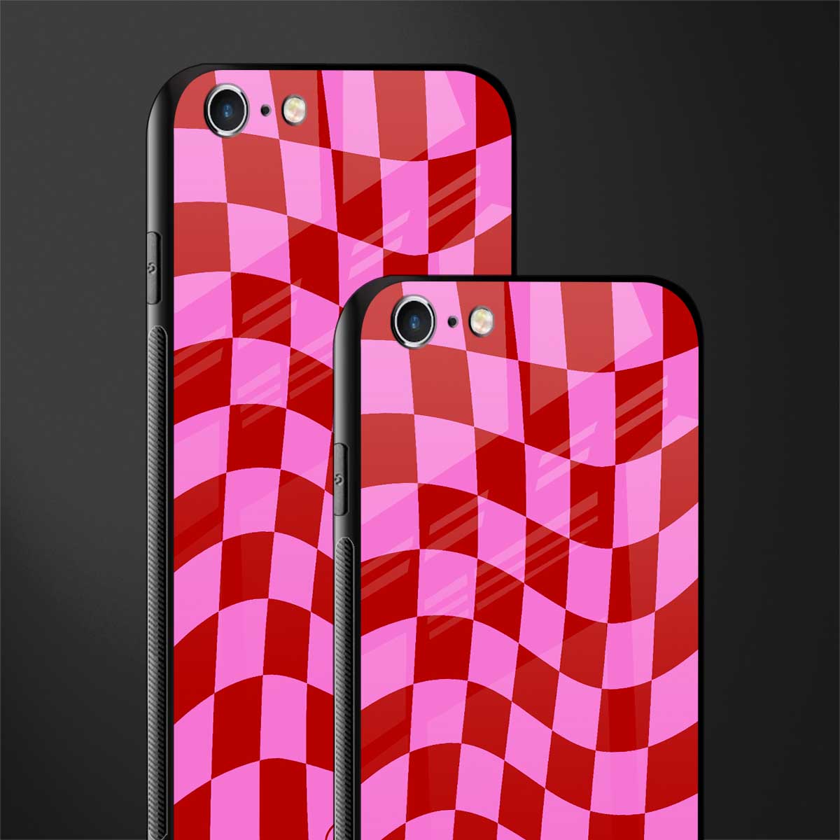 red pink trippy check pattern glass case for iphone 6 plus image-2