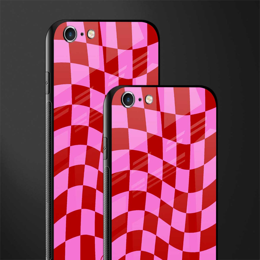 red pink trippy check pattern glass case for iphone 6s image-2