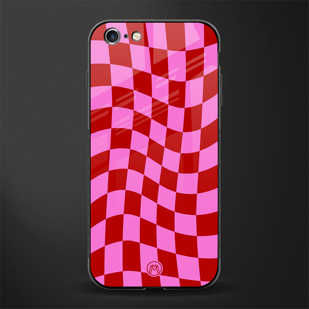 red pink trippy check pattern glass case for iphone 6 plus image