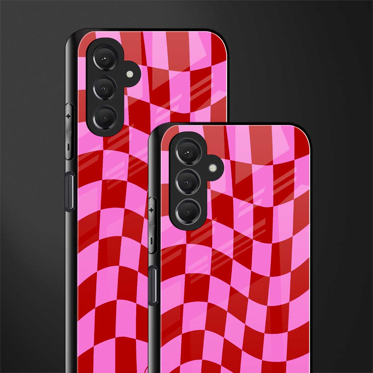 red pink trippy check pattern back phone cover | glass case for samsun galaxy a24 4g