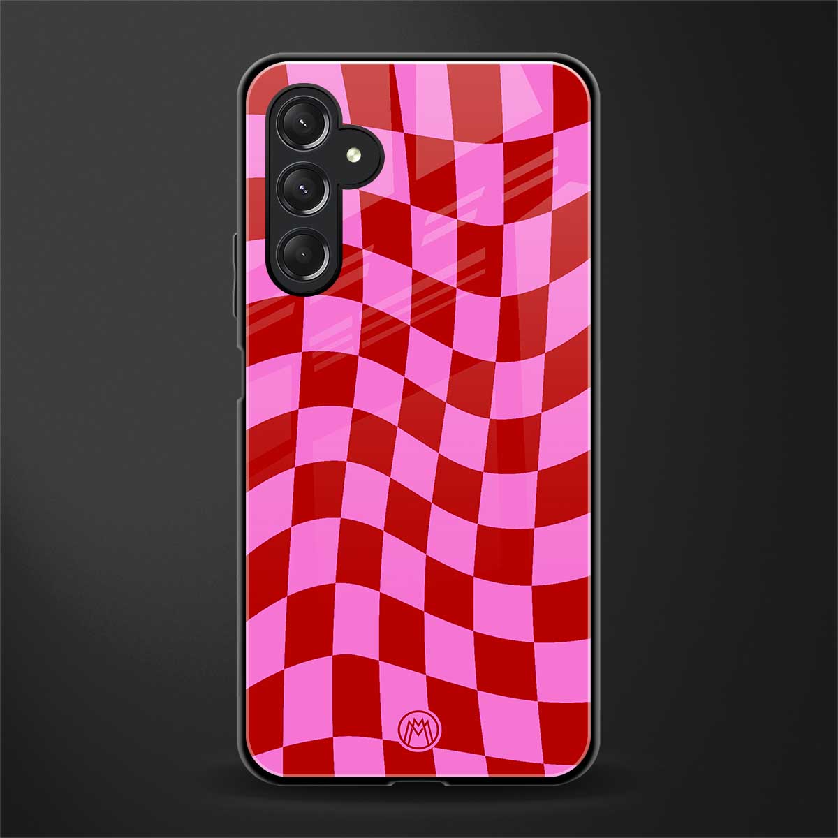 red pink trippy check pattern back phone cover | glass case for samsun galaxy a24 4g