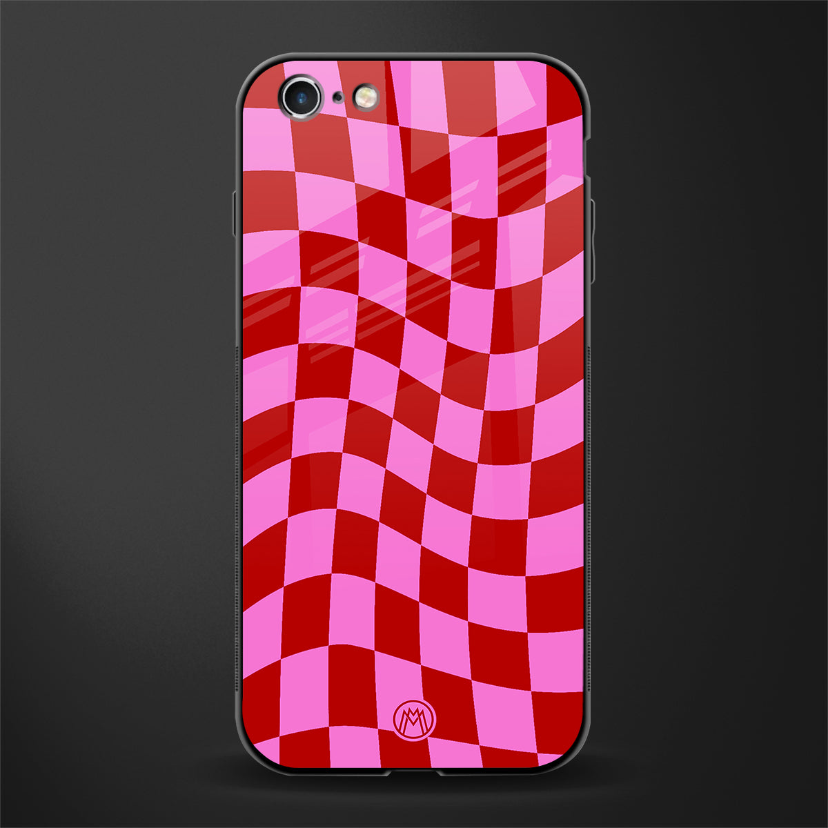 red pink trippy check pattern glass case for iphone 6s image