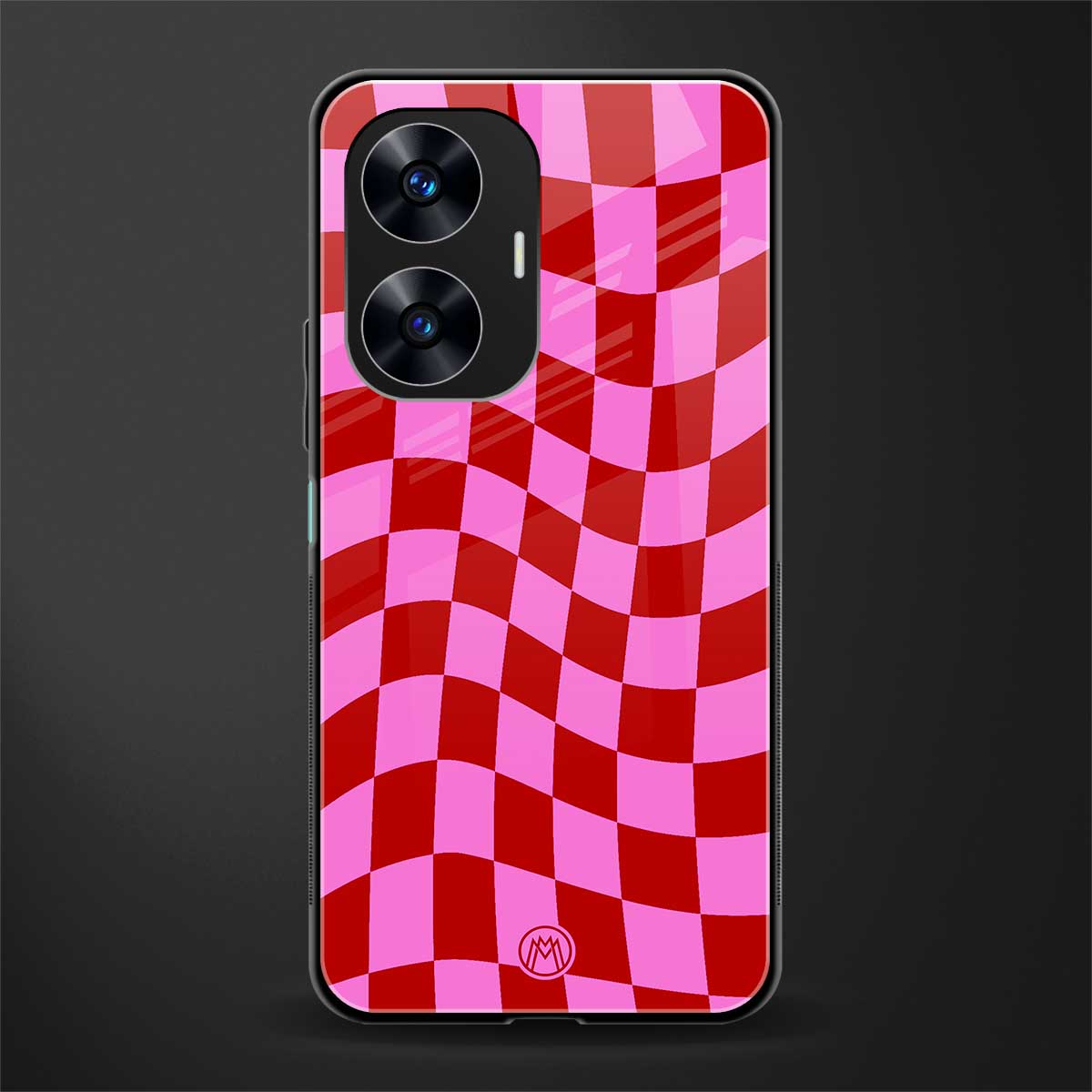 red pink trippy check pattern back phone cover | glass case for realme c55