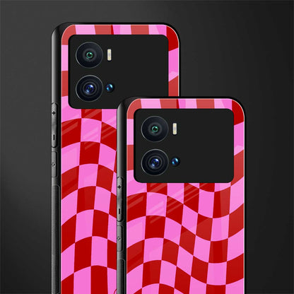 red pink trippy check pattern back phone cover | glass case for iQOO 9 Pro
