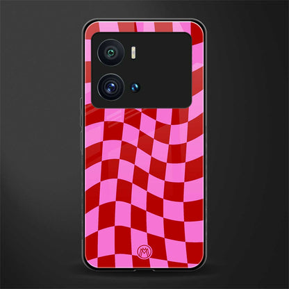 red pink trippy check pattern back phone cover | glass case for iQOO 9 Pro