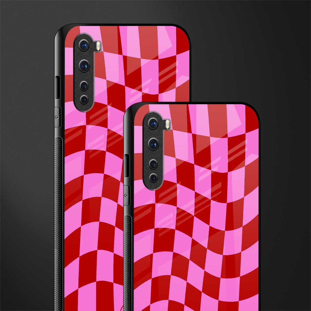 red pink trippy check pattern glass case for oneplus nord ac2001 image-2