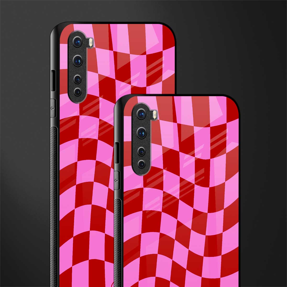 red pink trippy check pattern glass case for oneplus nord ac2001 image-2