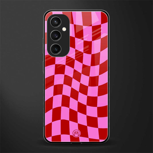 red pink trippy check pattern back phone cover | glass case for samsung galaxy s23 fe 5g