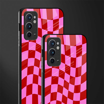 red pink trippy check pattern glass case for oneplus 9rt image-2
