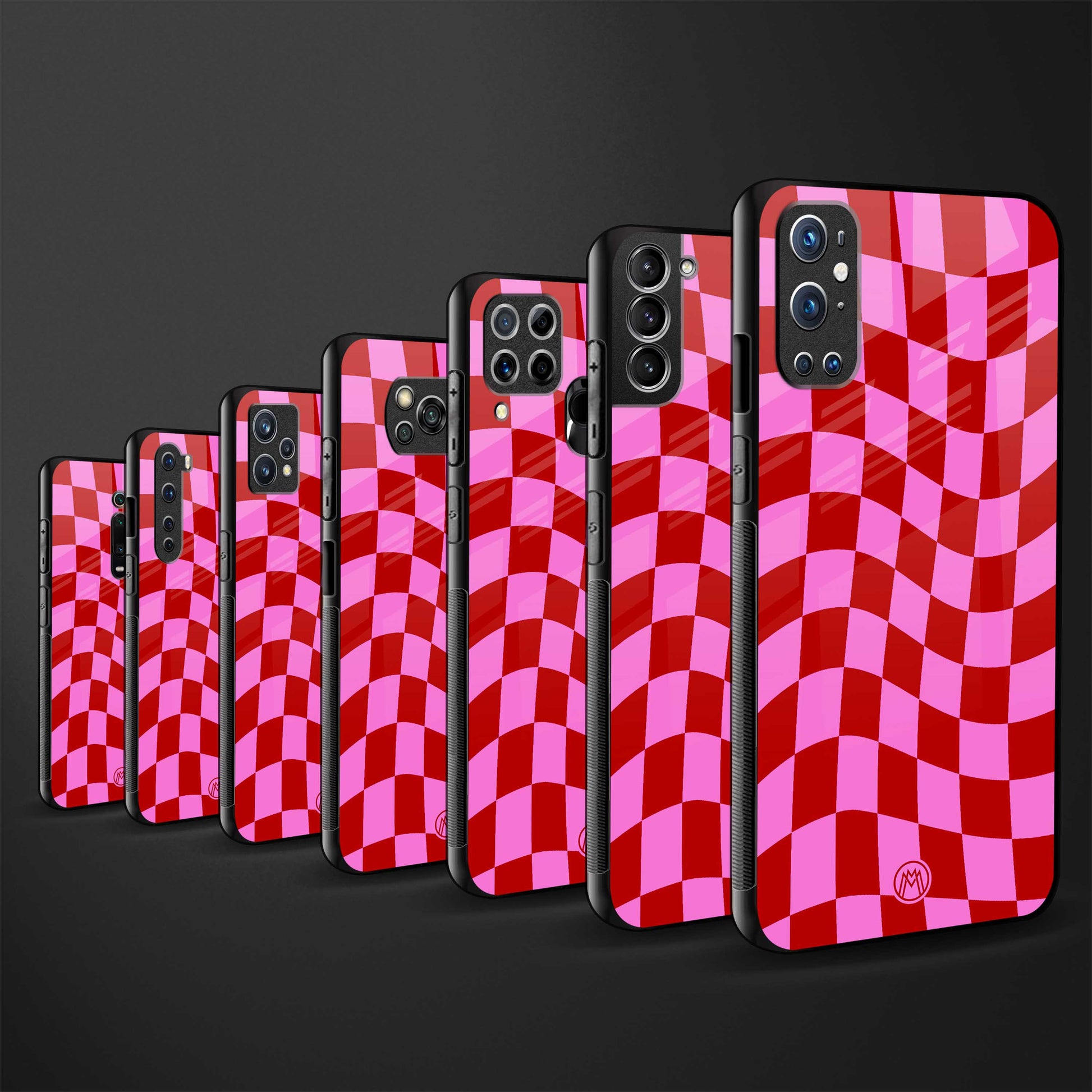 red pink trippy check pattern glass case for poco m2 pro image-3