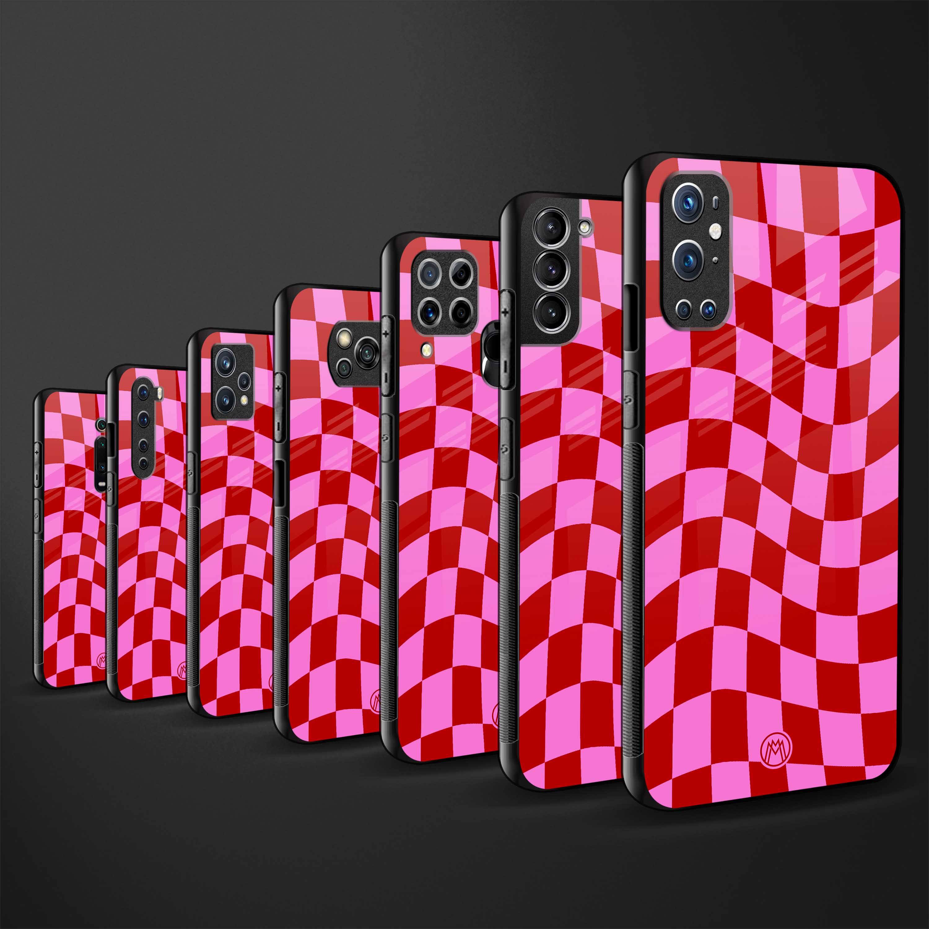 red pink trippy check pattern glass case for mi 11 lite image-3