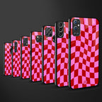 red pink trippy check pattern glass case for vivo y51 image-3