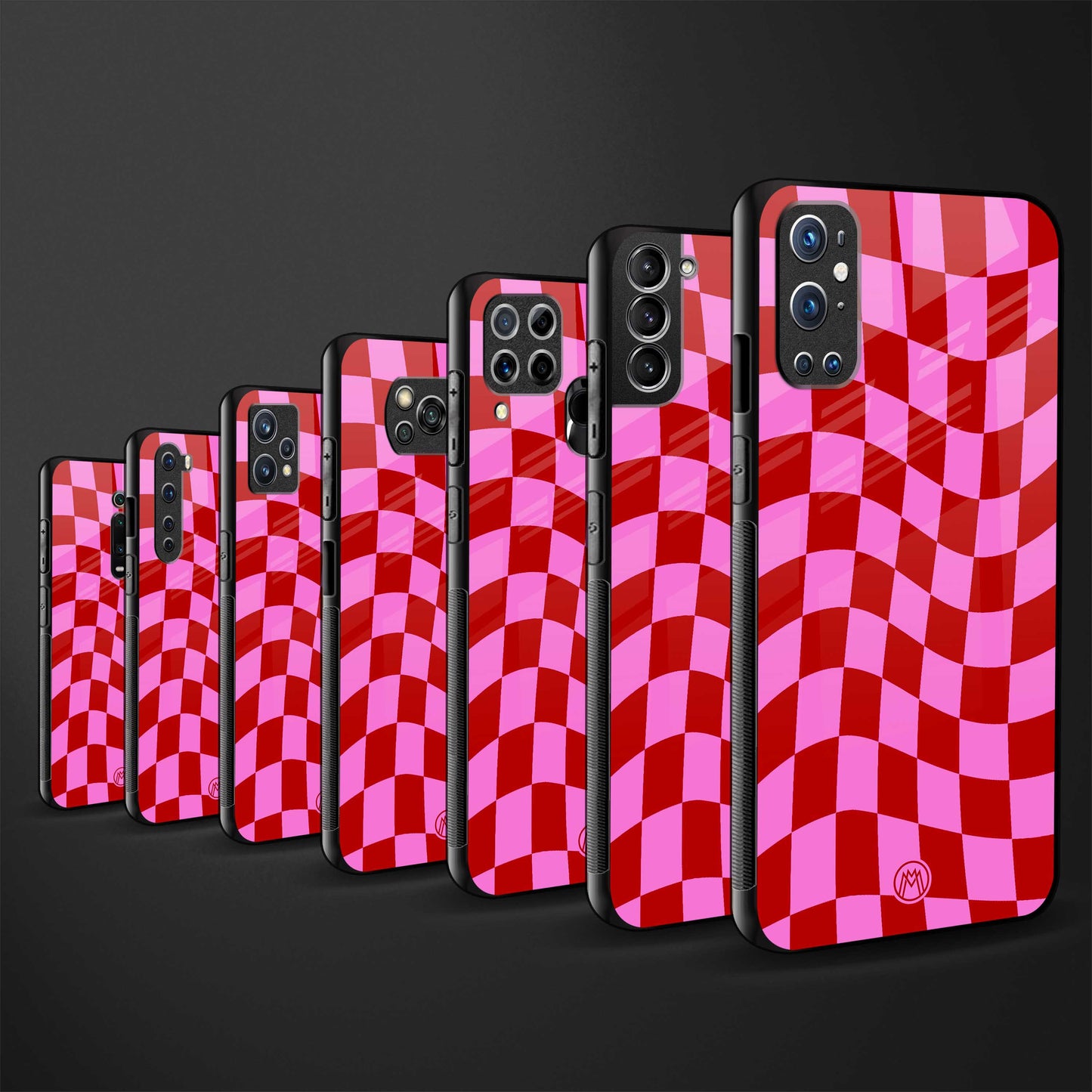 red pink trippy check pattern glass case for iphone 12 pro max image-3