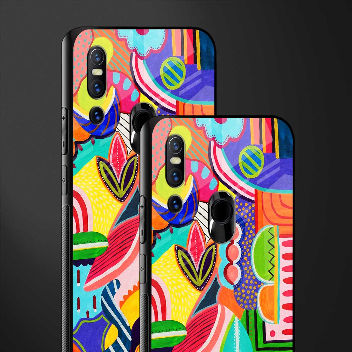 retro abstract glass case for vivo v15 image-2