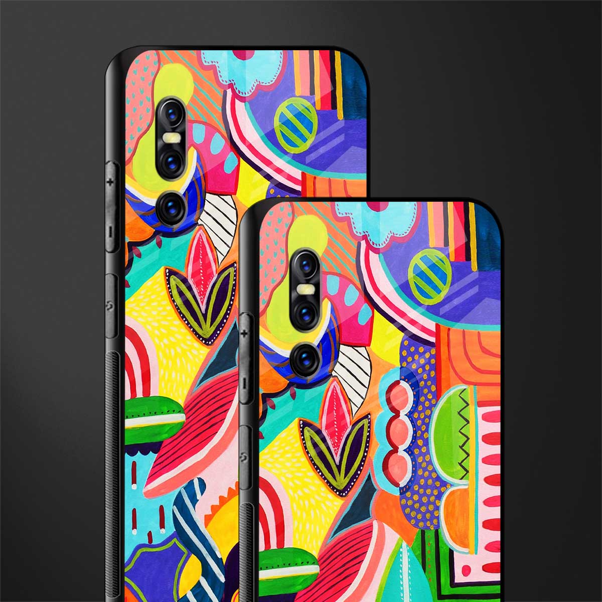 retro abstract glass case for vivo v15 pro image-2