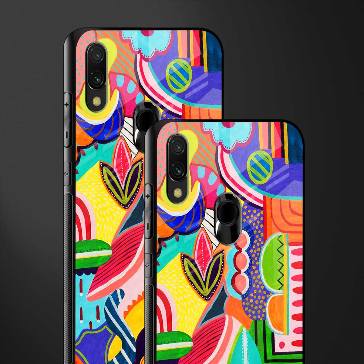 retro abstract glass case for redmi note 7s image-2
