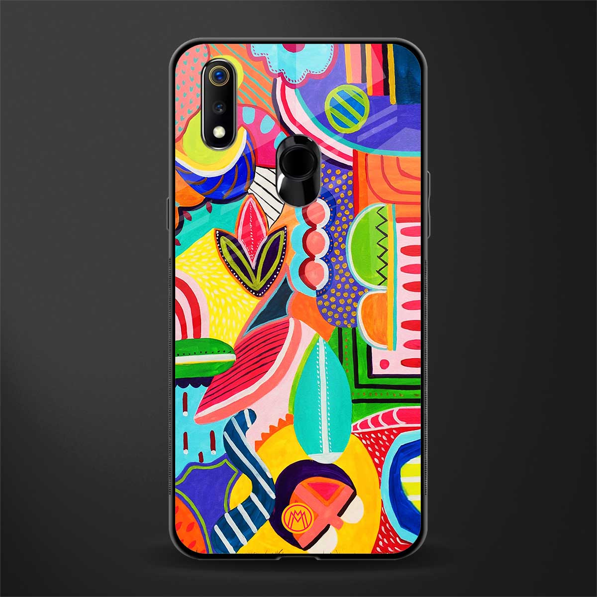 retro abstract glass case for realme 3 image