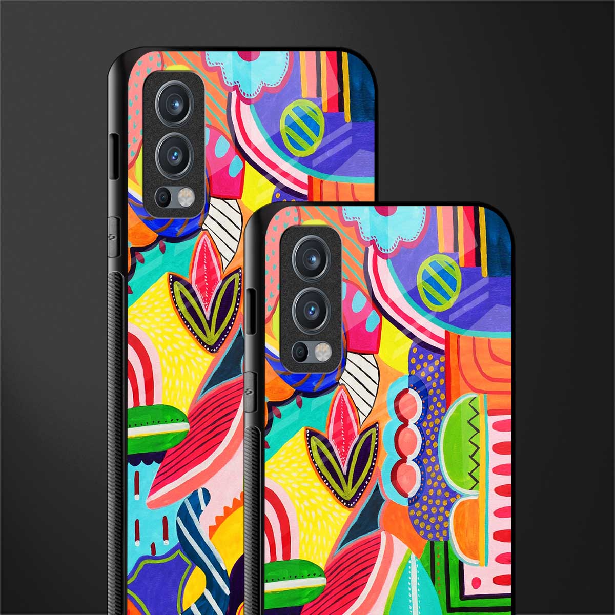 retro abstract glass case for oneplus nord 2 5g image-2