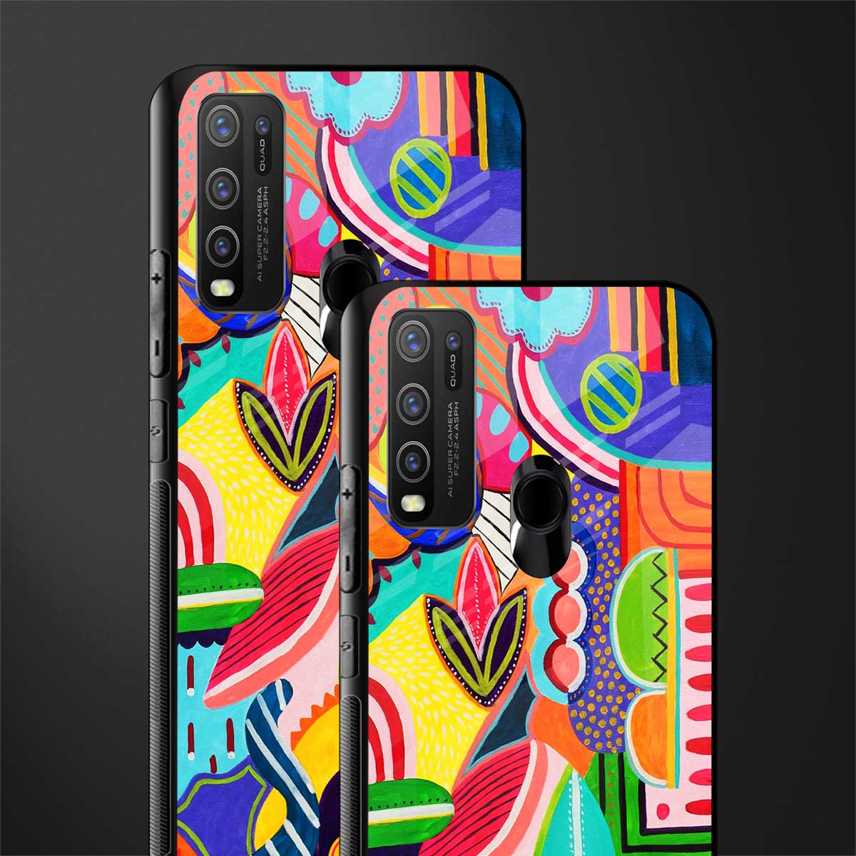 retro abstract glass case for vivo y50 image-2