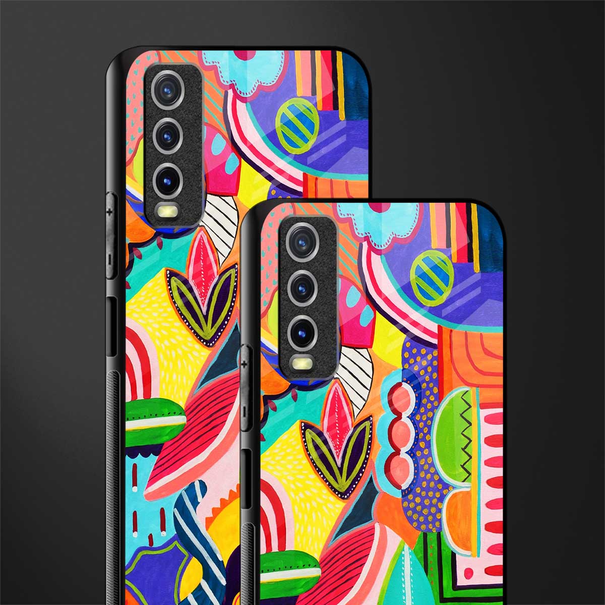 retro abstract glass case for vivo y20 image-2