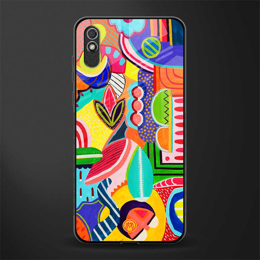 retro abstract glass case for redmi 9i image