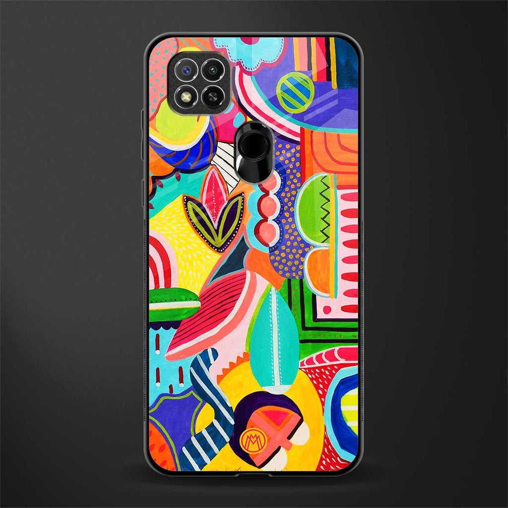 retro abstract glass case for redmi 9c image