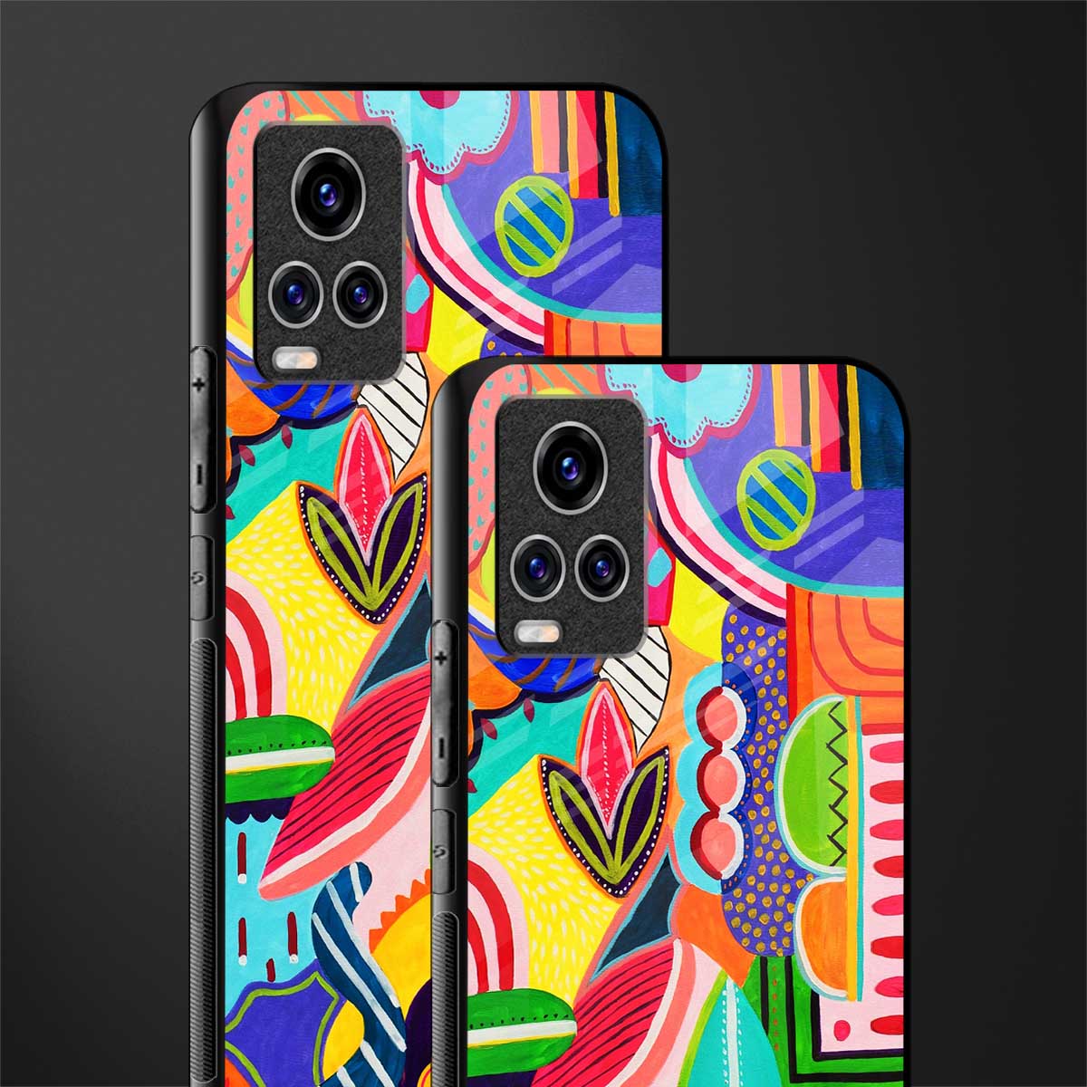 retro abstract glass case for vivo v20 pro image-2