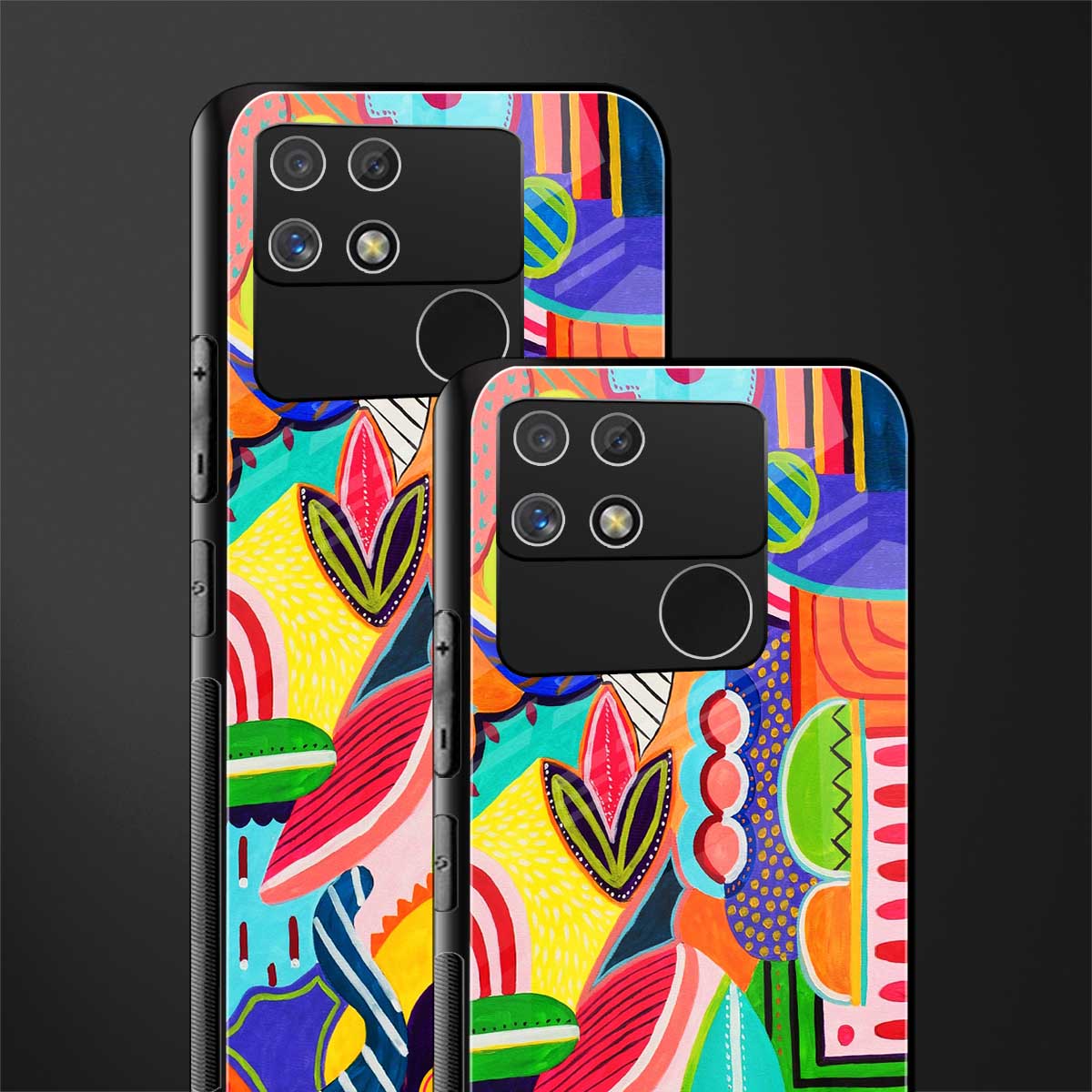 retro abstract back phone cover | glass case for realme narzo 50a