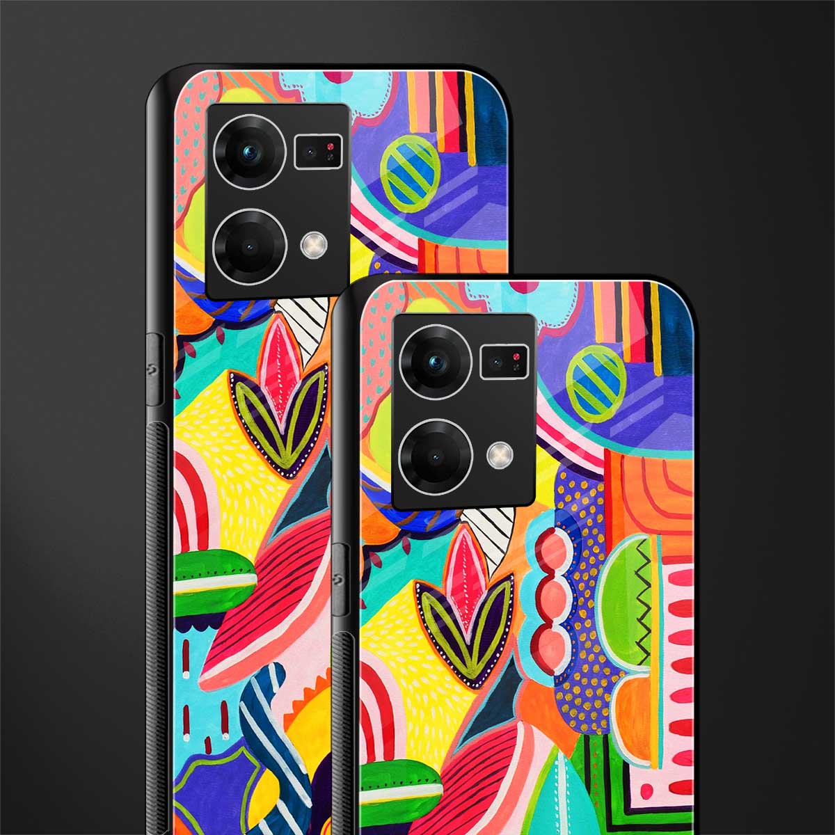 retro abstract back phone cover | glass case for oppo f21 pro 4g