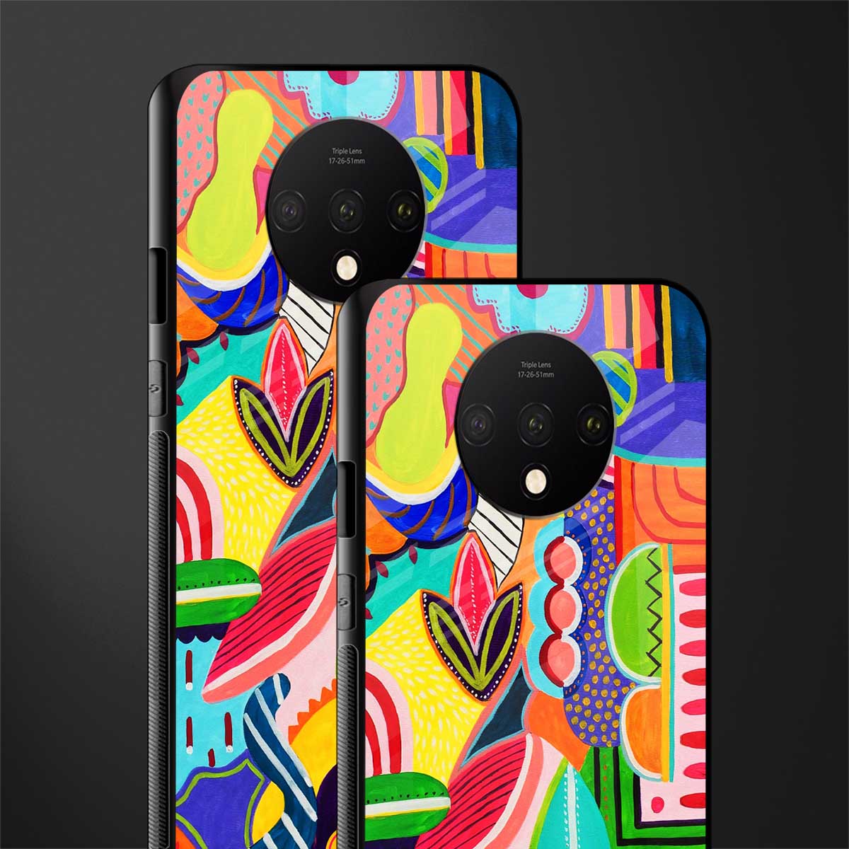 retro abstract glass case for oneplus 7t image-2