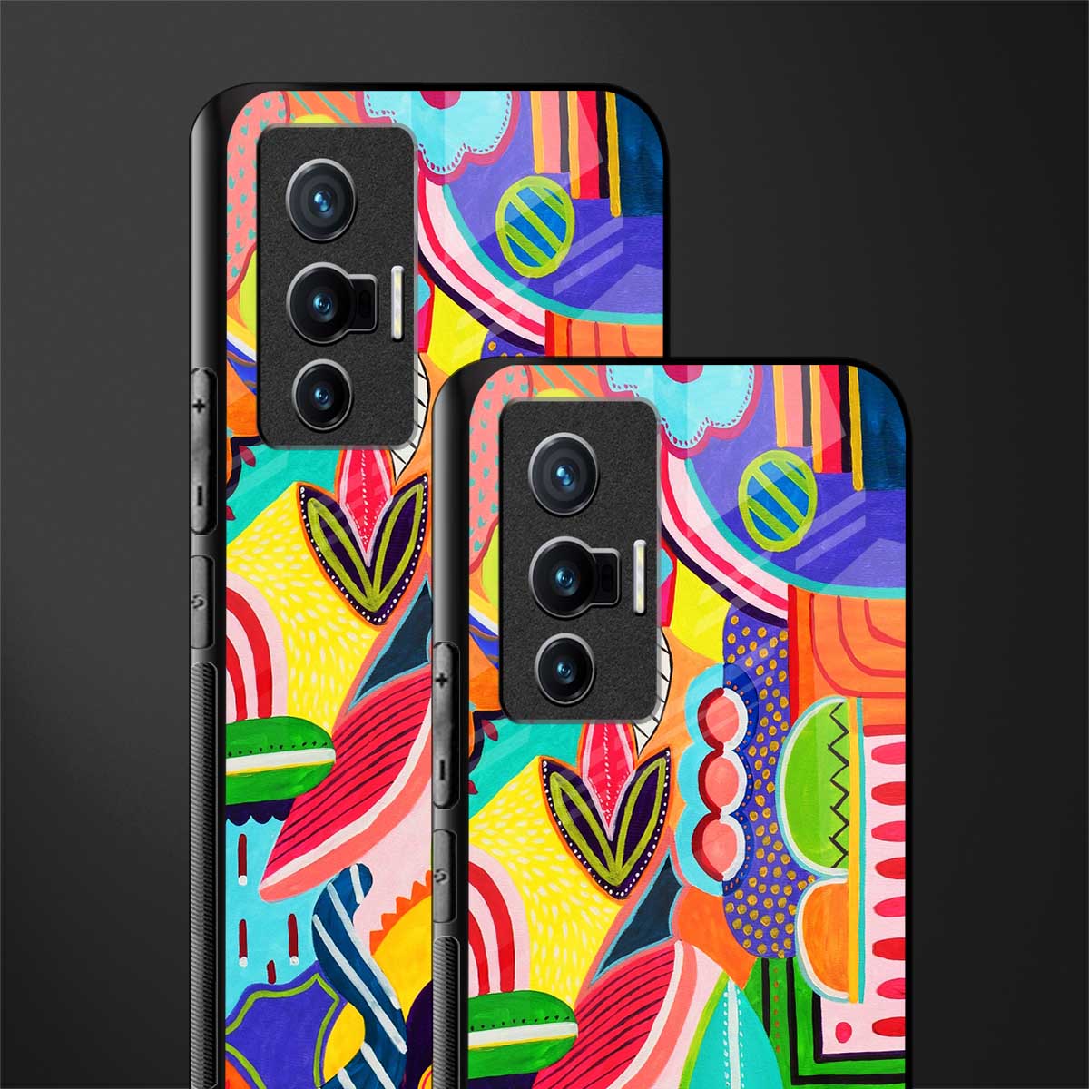 retro abstract glass case for vivo x70 image-2