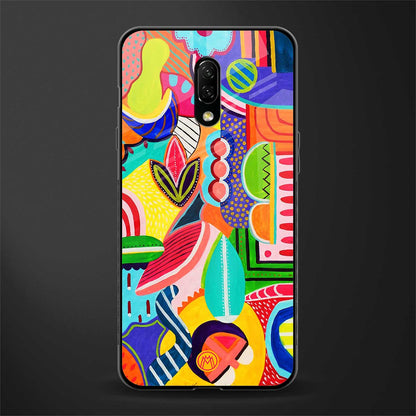 retro abstract glass case for oneplus 7 image