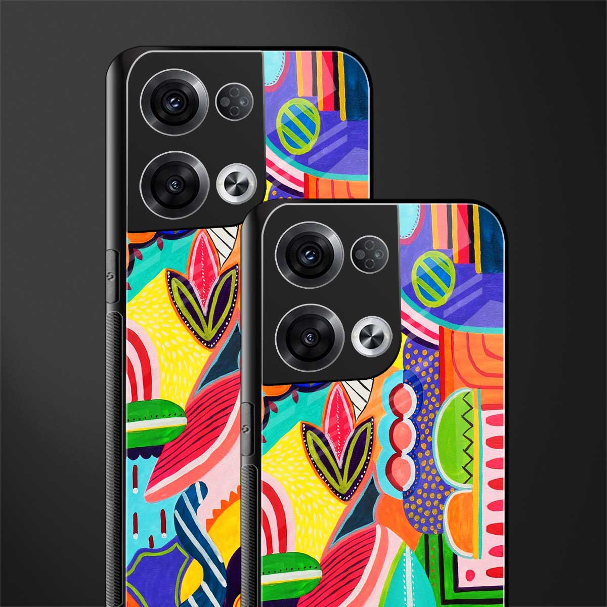 retro abstract back phone cover | glass case for oppo reno 8