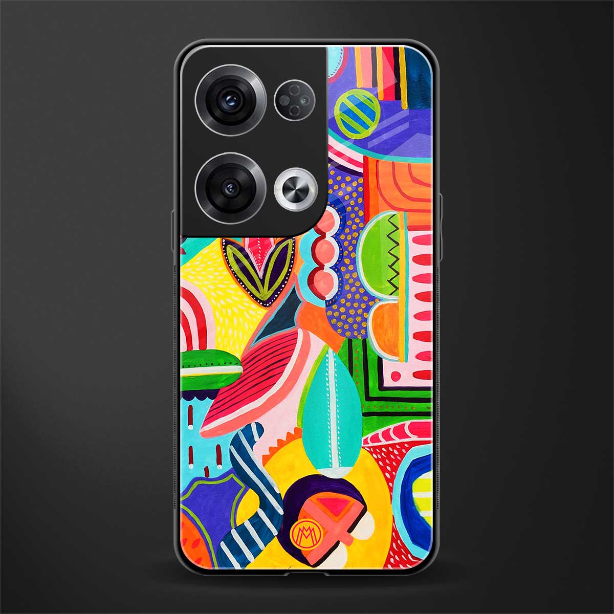 retro abstract back phone cover | glass case for oppo reno 8