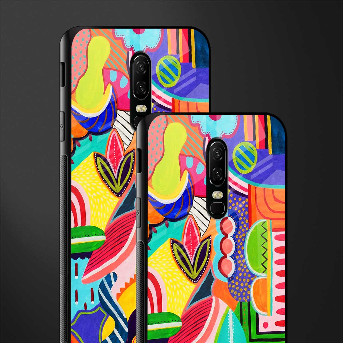 retro abstract glass case for oneplus 6 image-2