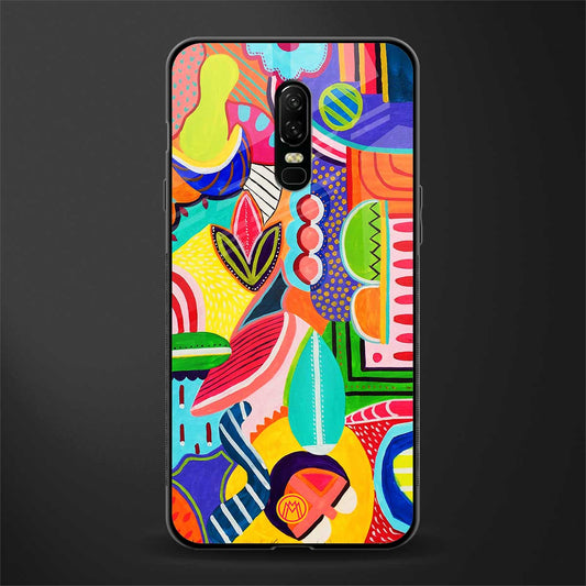 retro abstract glass case for oneplus 6 image