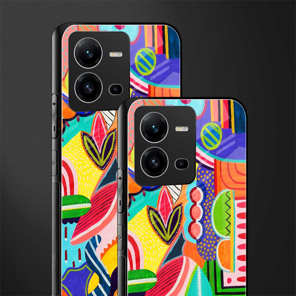 retro abstract back phone cover | glass case for vivo v25-5g