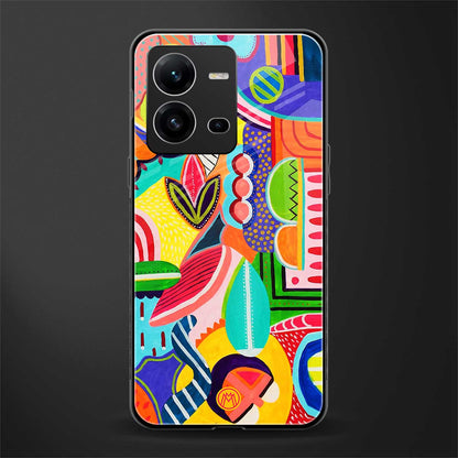 retro abstract back phone cover | glass case for vivo v25-5g