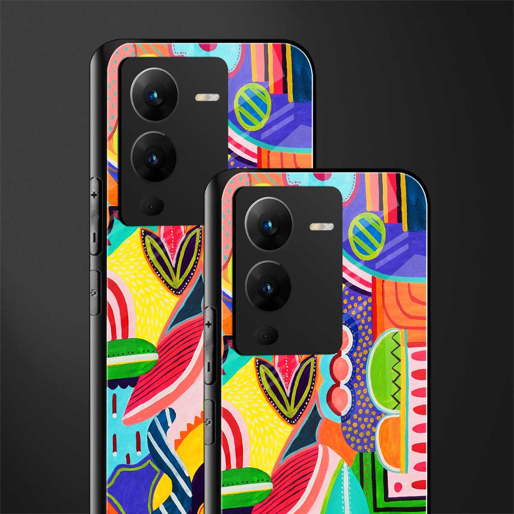 retro abstract back phone cover | glass case for vivo v25 pro 5g
