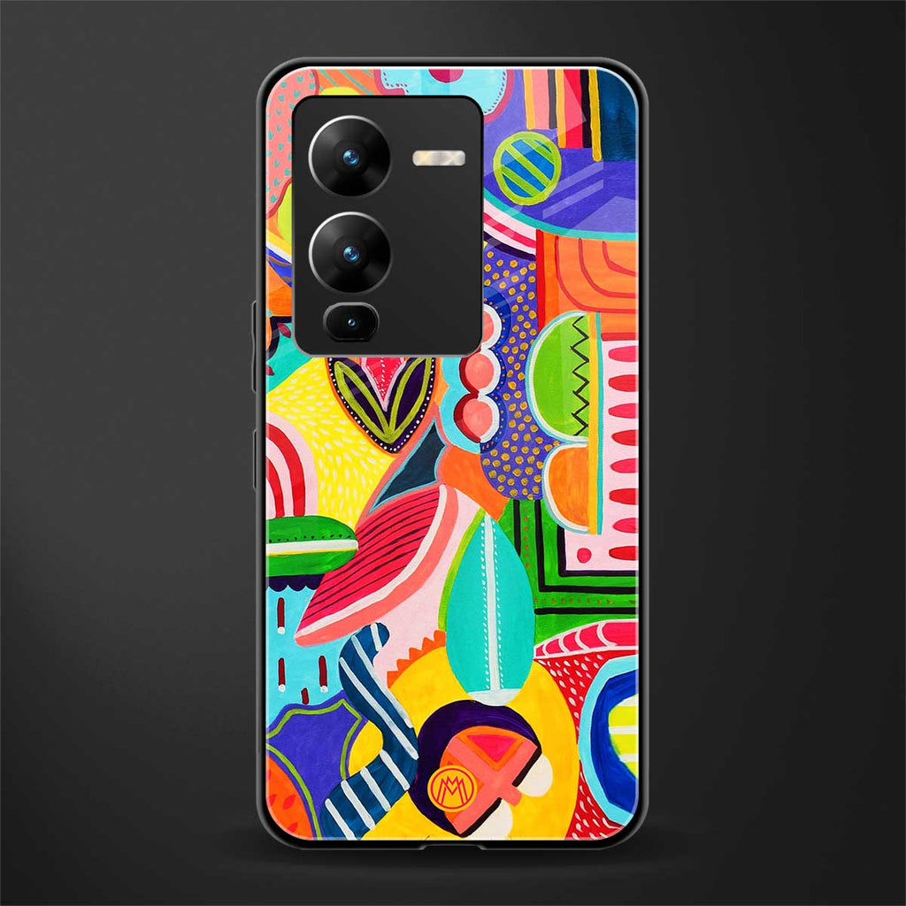 retro abstract back phone cover | glass case for vivo v25 pro 5g