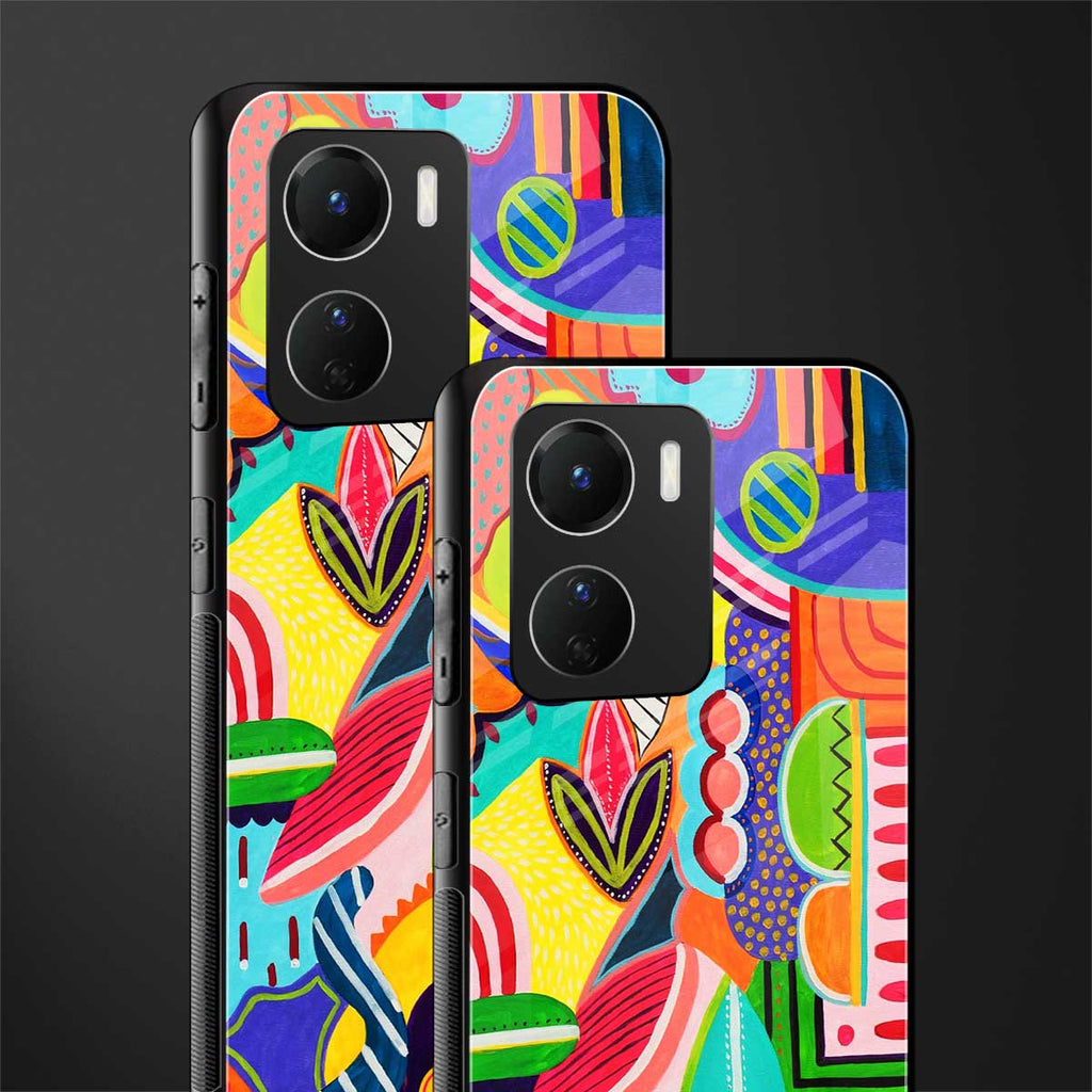retro abstract back phone cover | glass case for vivo y16