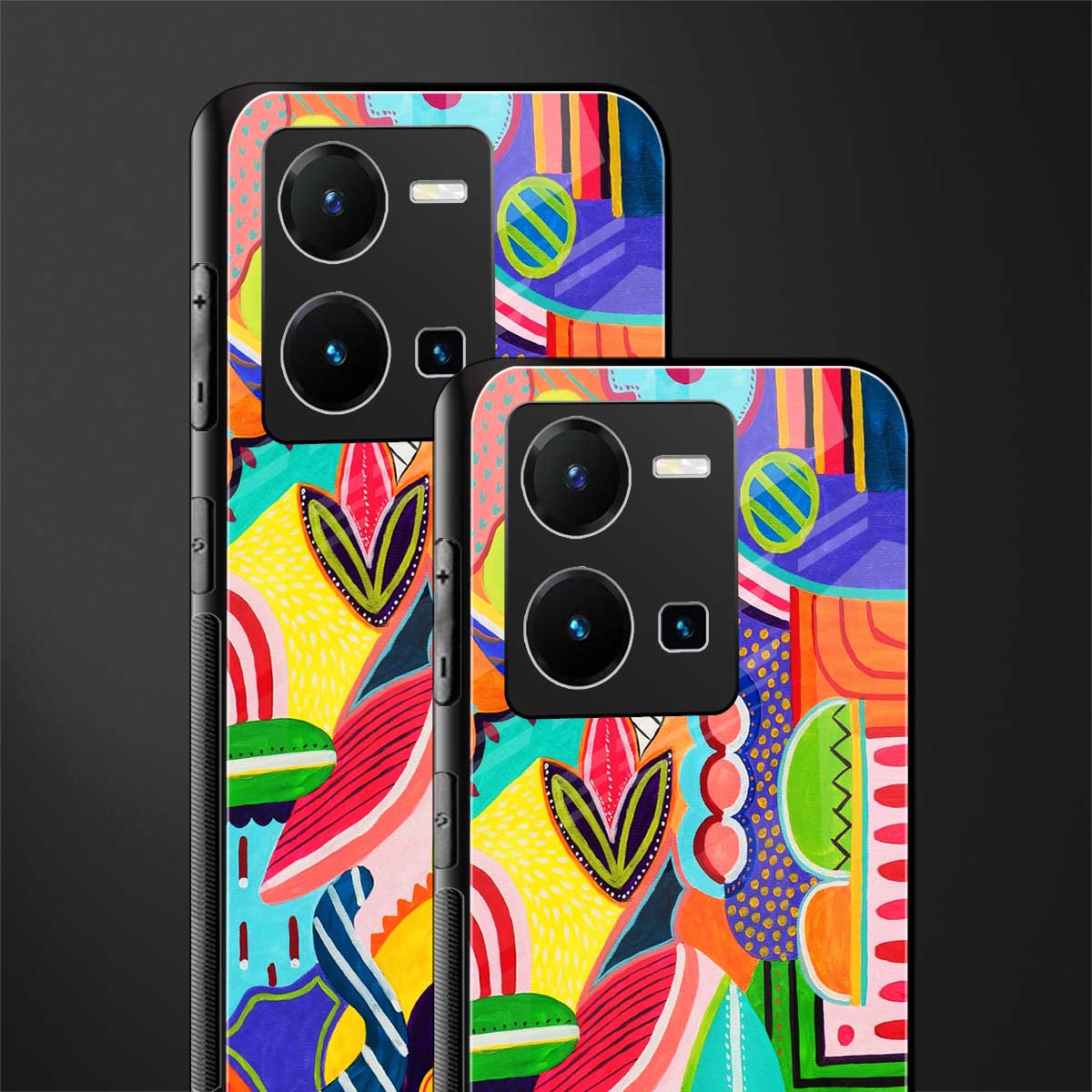 retro abstract back phone cover | glass case for vivo y35 4g