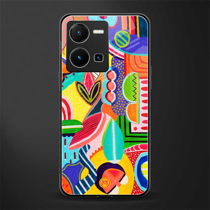 retro abstract back phone cover | glass case for vivo y35 4g