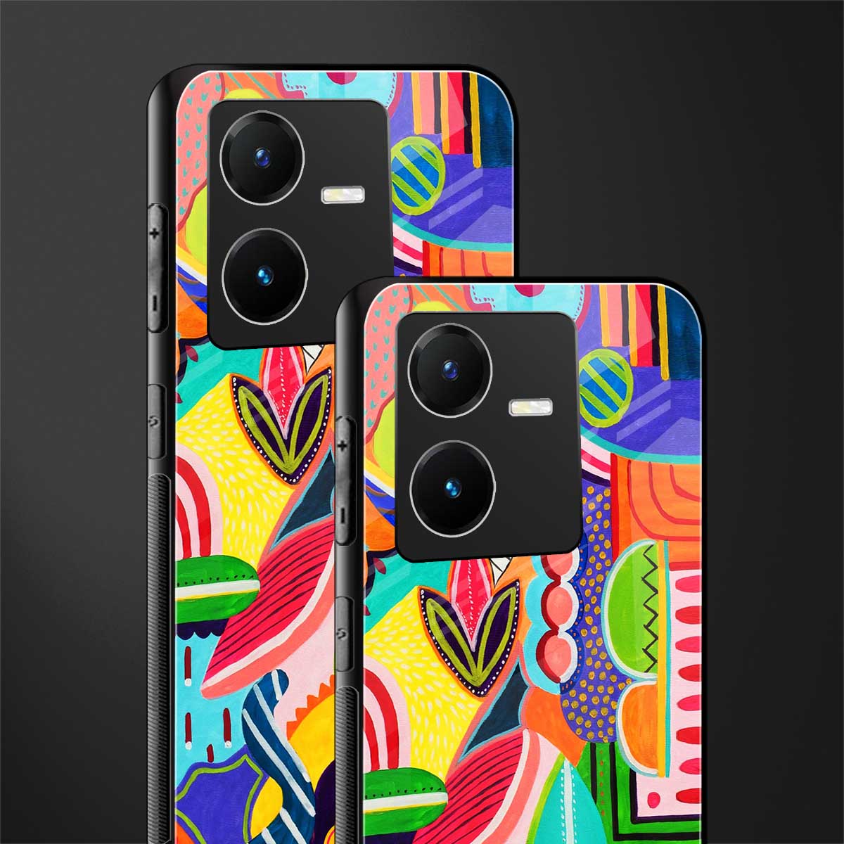 retro abstract back phone cover | glass case for vivo y22